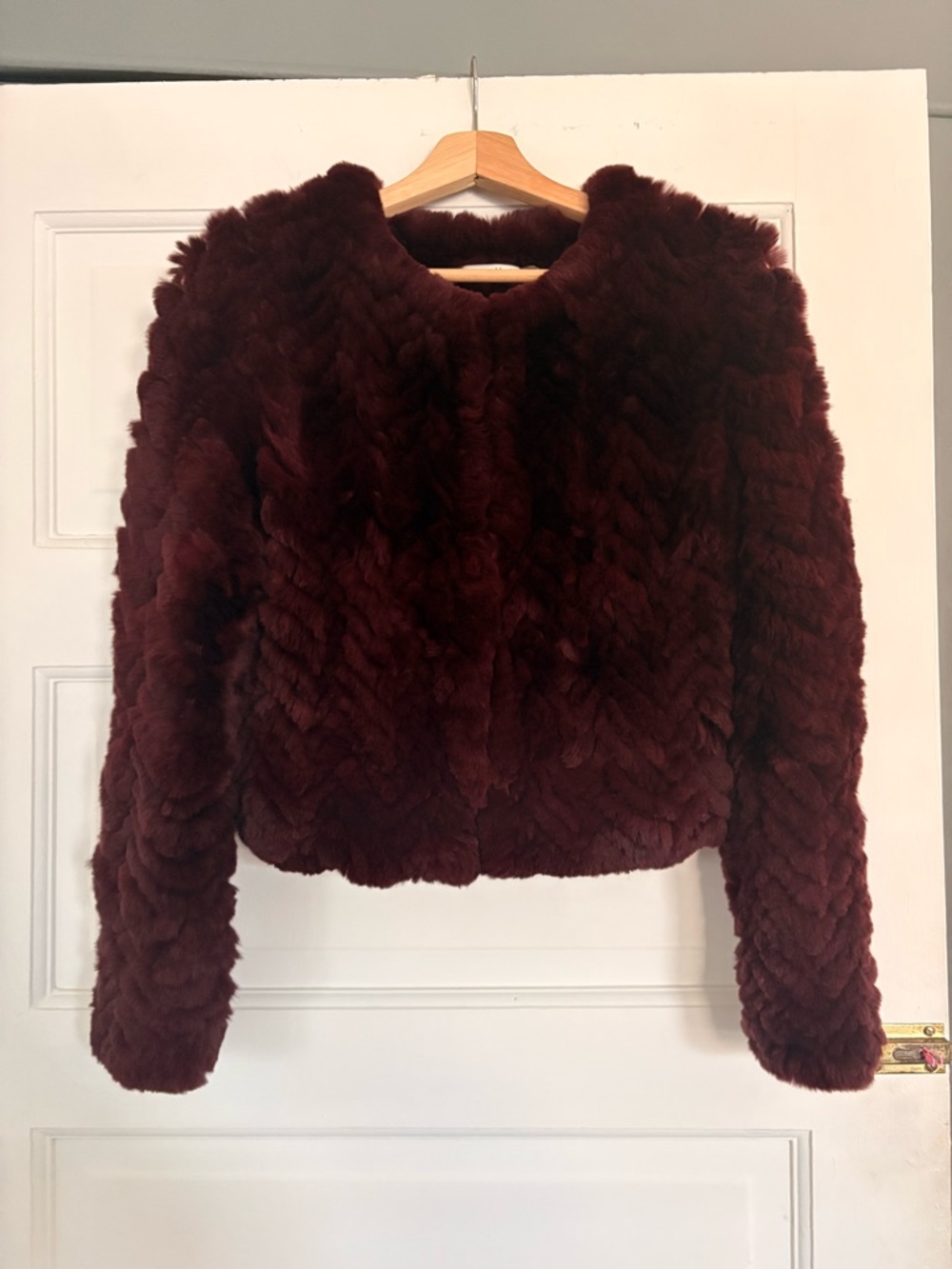Alice + Olivia Plush Fur Jacket in Burgundy